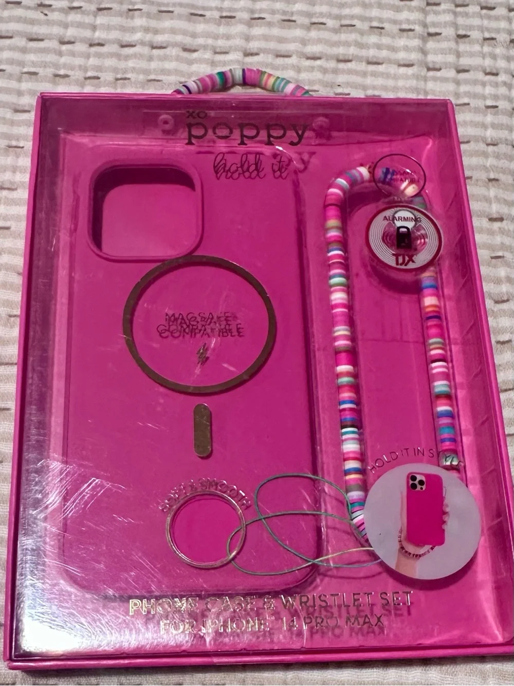 Pink Phone Case with Beaded Wristlet - 14 Pro Max